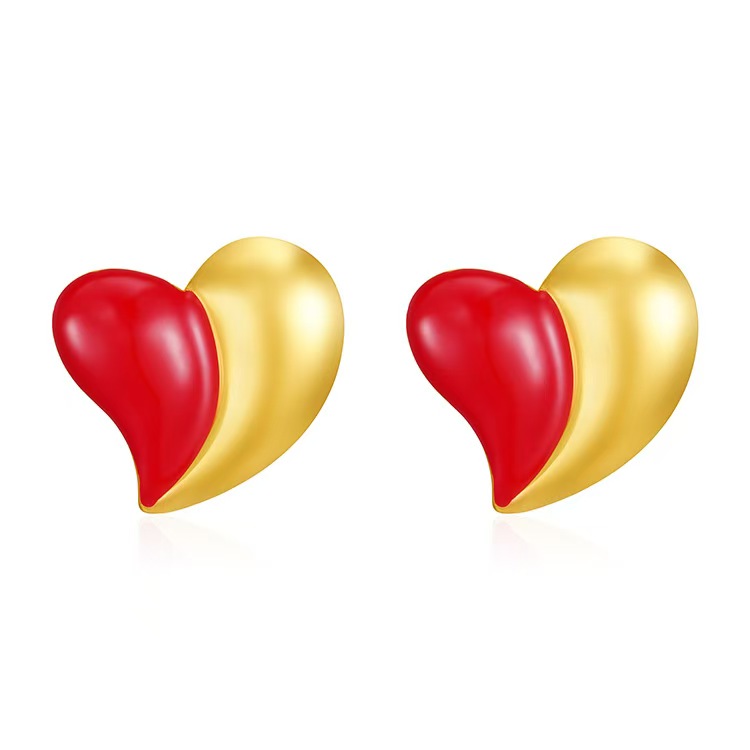ross border Ins fashion heart red 18K gold colored glazed stainless steel earrings from Europe and America