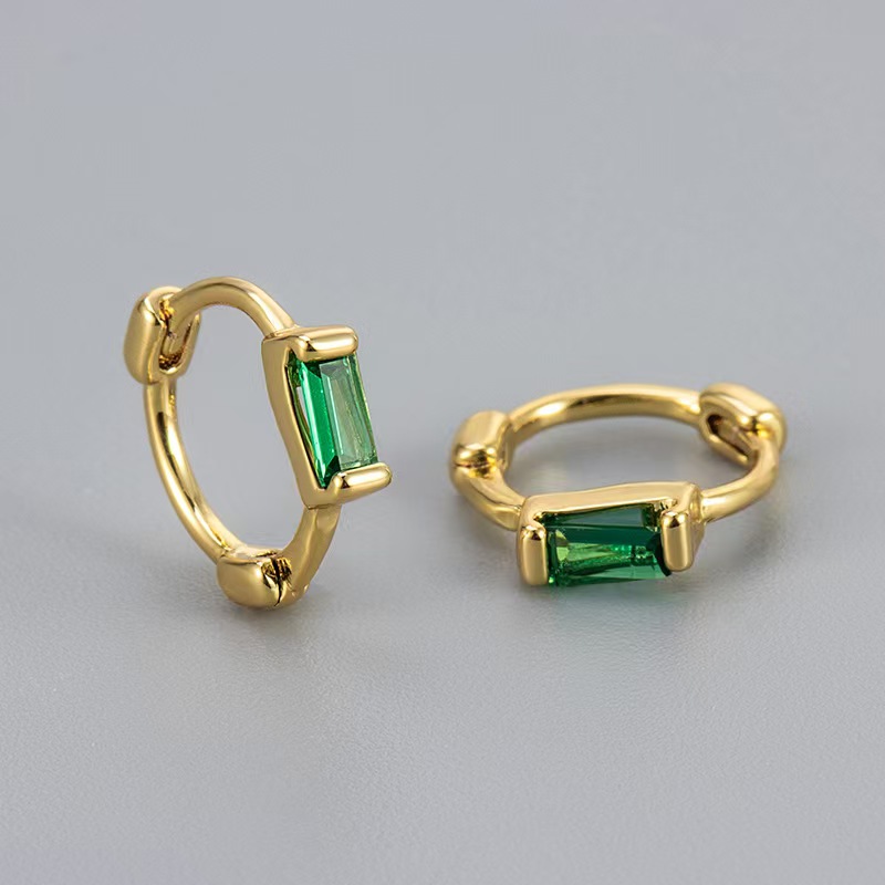 Golden square green zircon light luxury temperament simple earrings