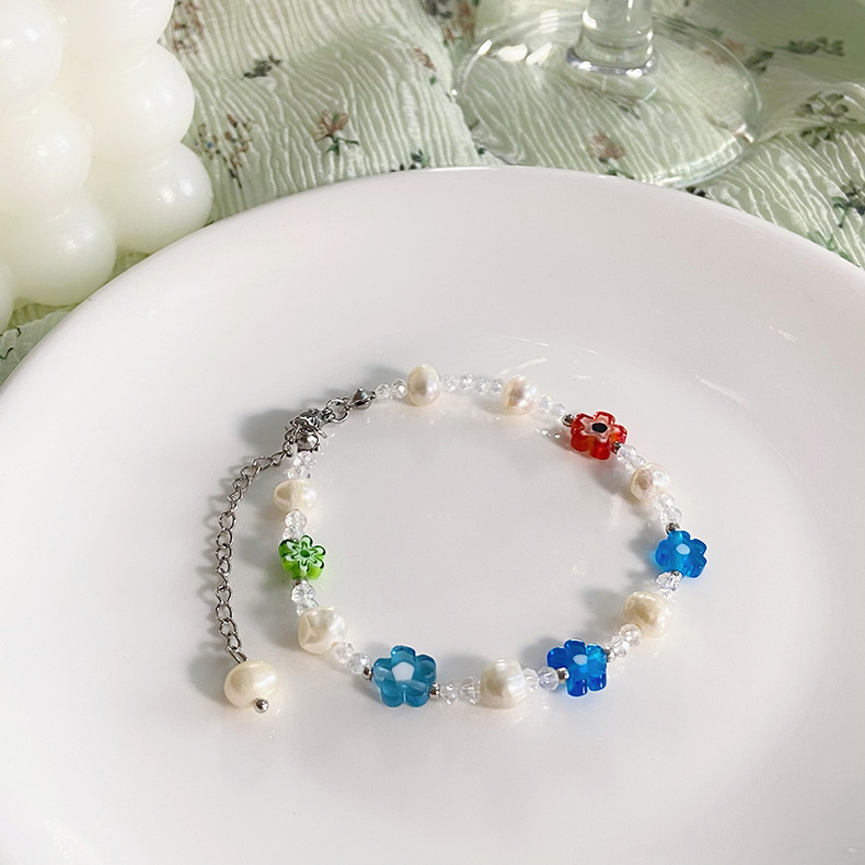 New Design  Trend Colorful Glass Flower Beaded Bracelet