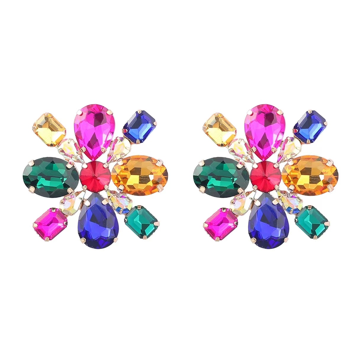 2022earrings super claw chain series alloy diamond-encrusted glass diamond flower earrings