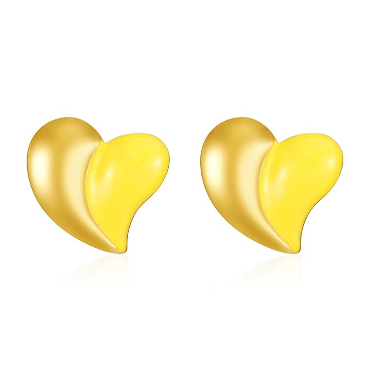 Cross border Ins fashion heart yellow 18K gold colored glazed stainless steel earrings from Europe and America