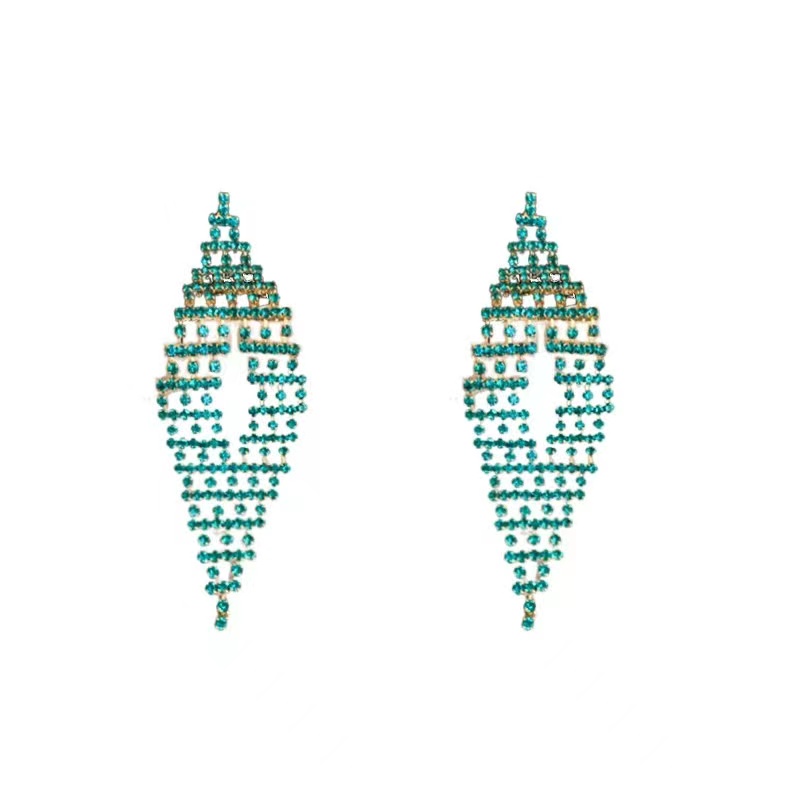 Silver needle inlaid diamond earrings European and n exaggerated geometric design sense earrings