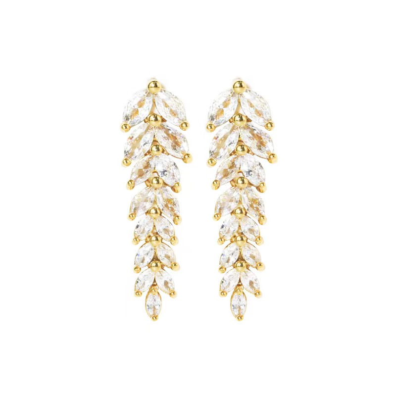 Popular wax inlaid zircon white gold rice tassel earrings in Europe and America