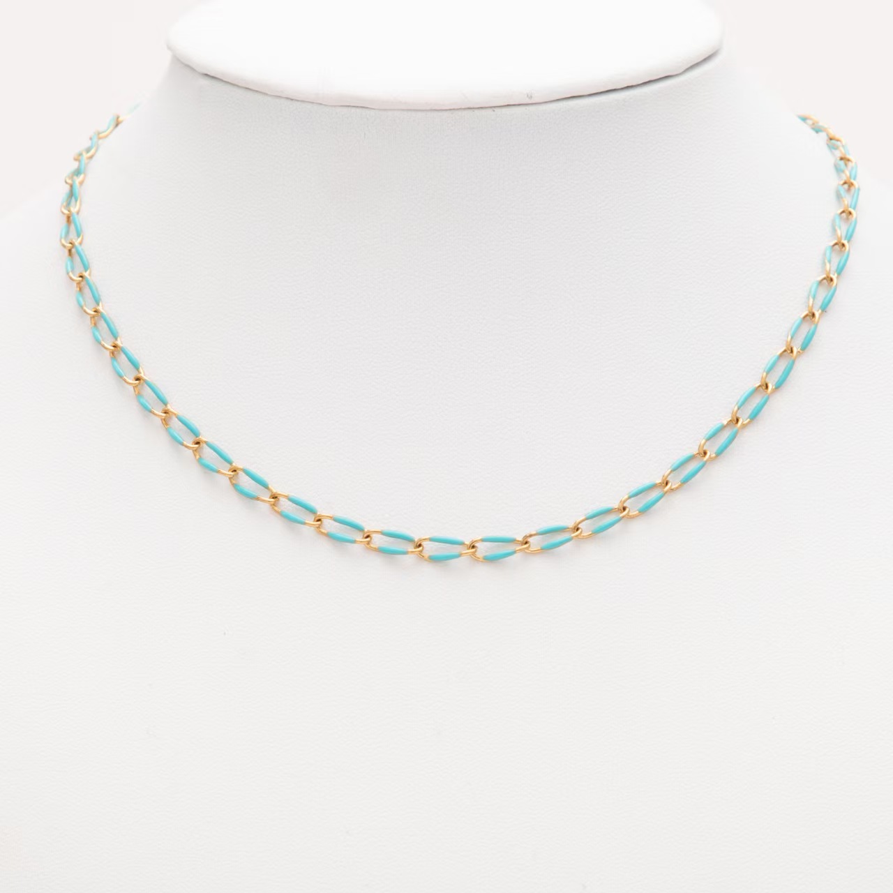 Cross border fashion oil dripping stainless steel lake blue necklace