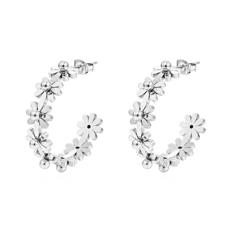 Cross border flower stainless steel silver earrings from Europe and America