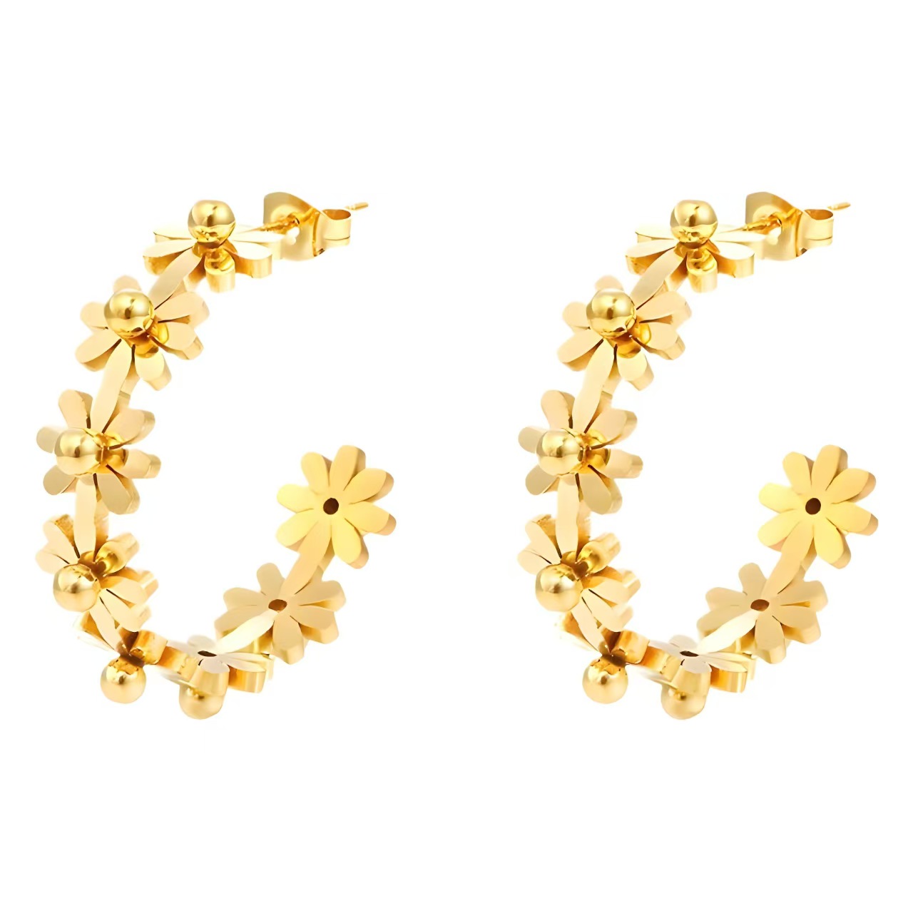 Cross border flower stainless steel gold earrings from Europe and America