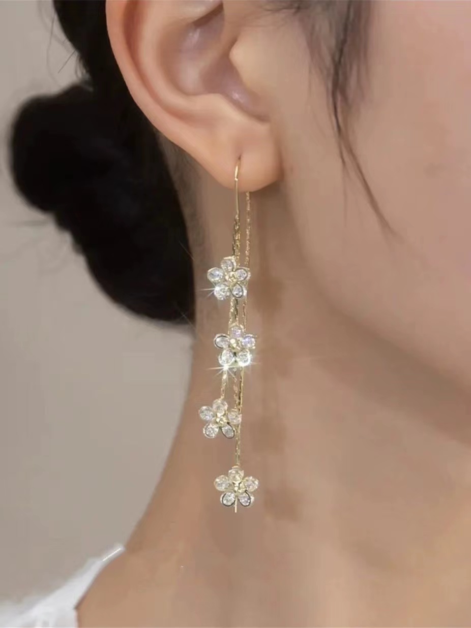 Supercilium zircon flower tassel earring earline female