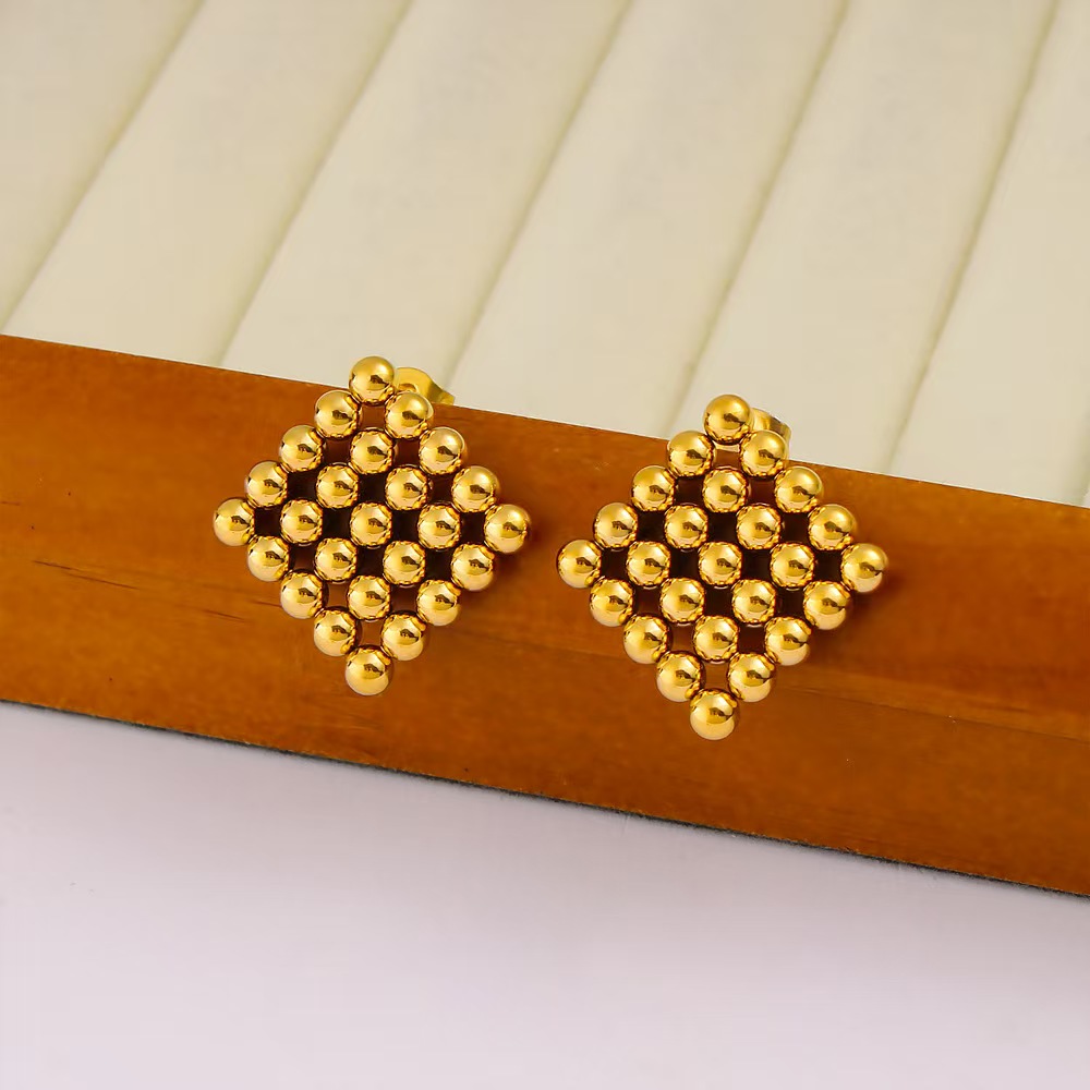 French style new minimalist square small ball spliced stainless steel earrings