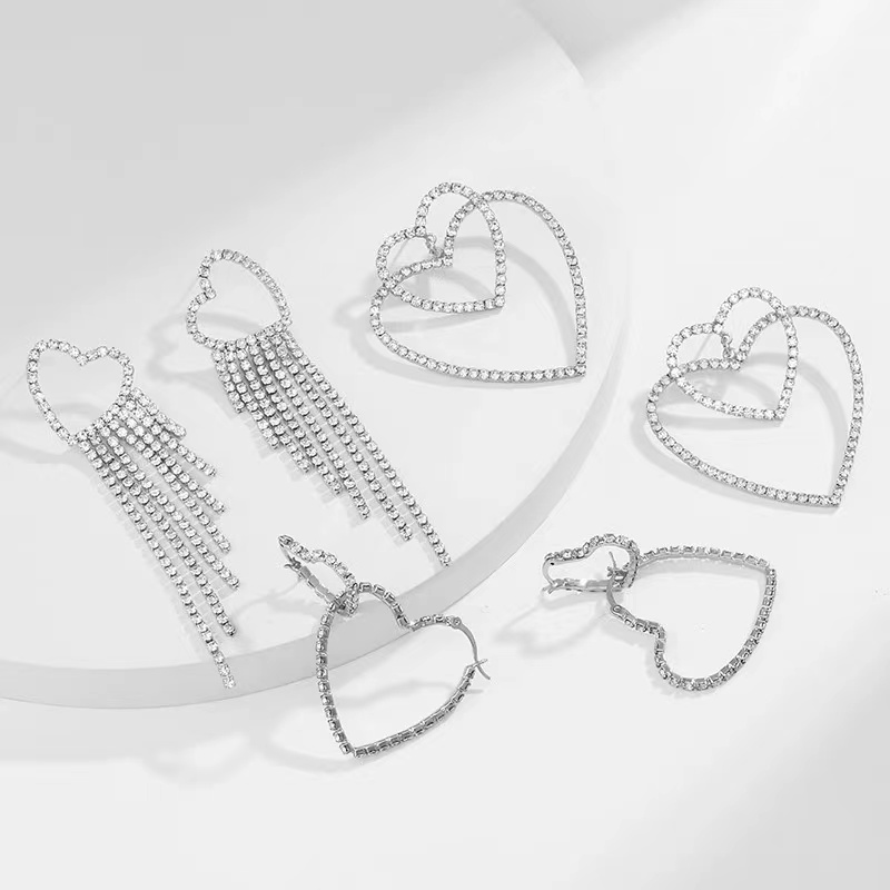 Kitsch Heart Fringe party crystal earrings