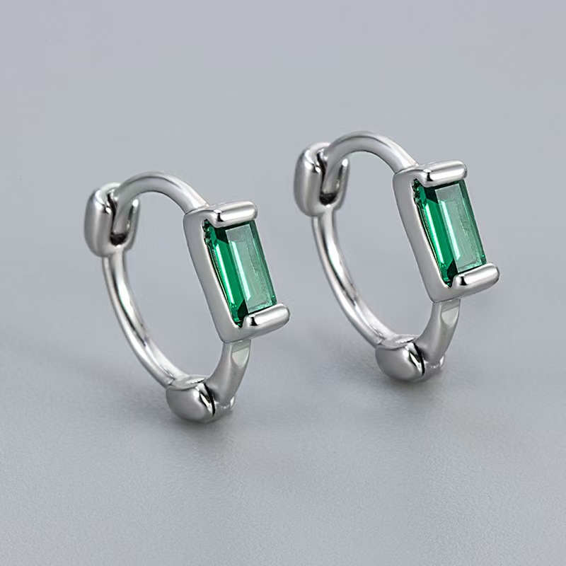 Silver square green zircon light luxury temperament simple earrings