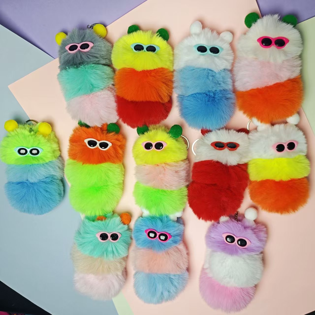 New Cute Caterpillar Bag Car Keychain Pendant