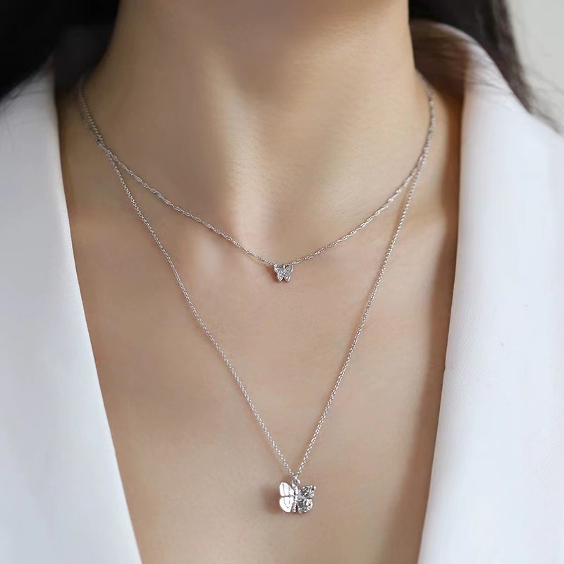 Japan and South Korea exquisite copper and zirconium double-row overlapping wearing necklace
