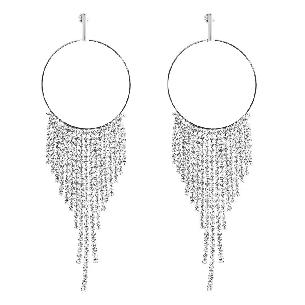New Claw chain series  full Diamond Round Tassel Diamond Earrings Europe and the United States