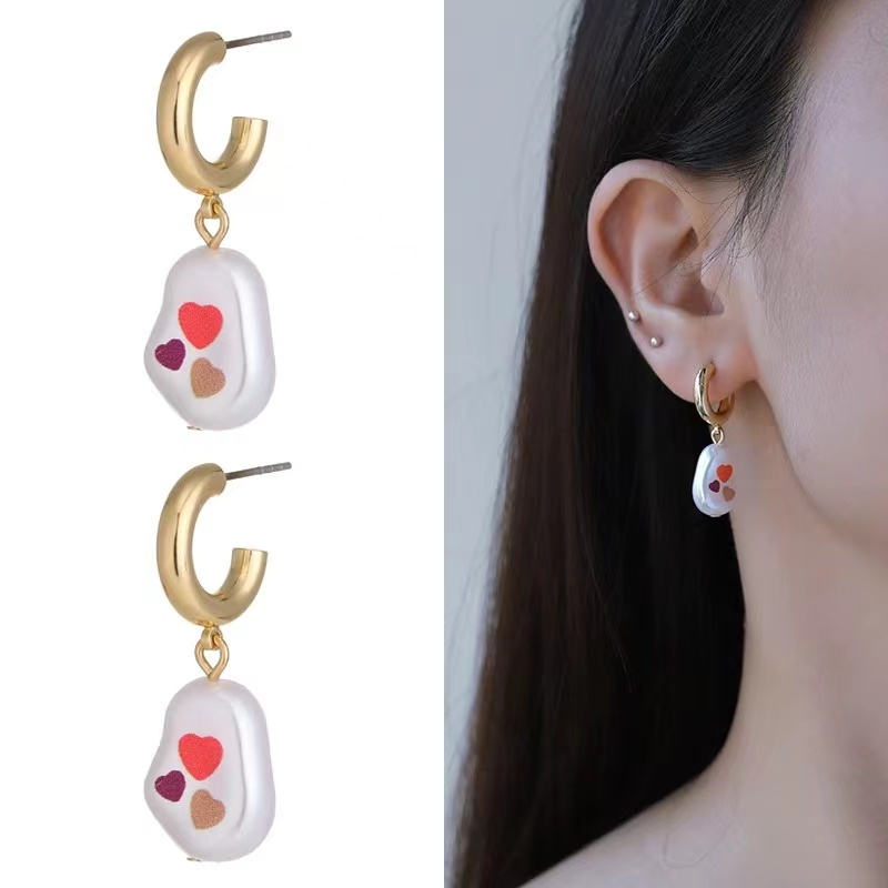 Original design alloy gold-plated exaggerated pearl print drop oil earrings female