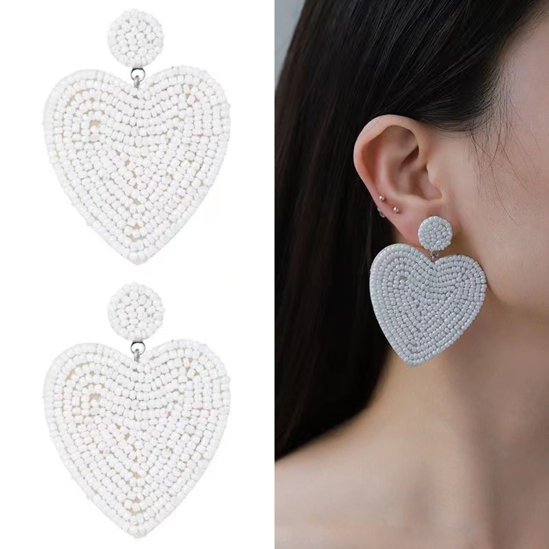 Black and white statement heart beaded exaggerated earring set