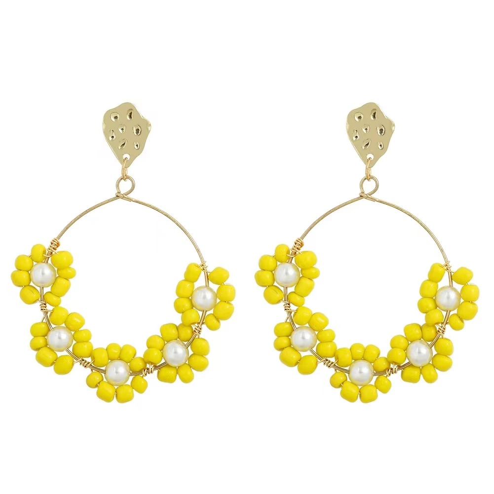 Bohemian geometric round hand-made flower beaded earrings